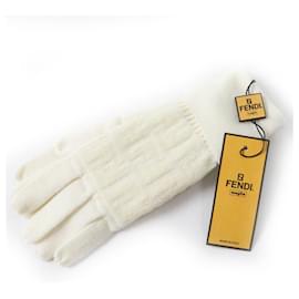 Fendi-Fendi Wool Nylon Zucca Pattern Knit Gloves-White