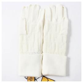 Fendi-Fendi Wool Nylon Zucca Pattern Knit Gloves-White