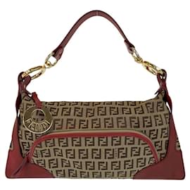 Fendi-Sac à main en toile Zucchino en cuir Fendi-Marron