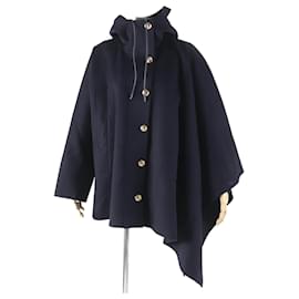 Valentino Garavani-Valentino Asymmetrical Wool Cashmere Poncho-Blue