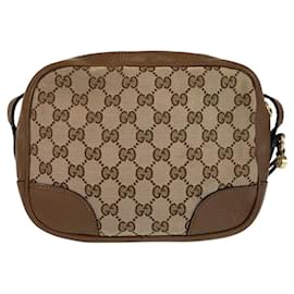 Gucci-Gucci GG Canvas Leather Shoulder Bag-Brown,Beige