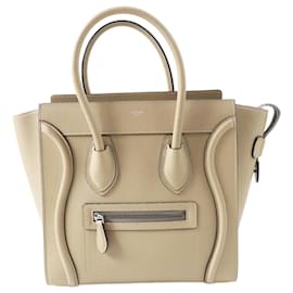 Céline-Celine Luggage Micro Shopper Calfskin Handbag-Brown,Beige
