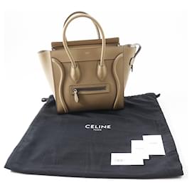 Céline-Celine Luggage Micro Shopper Calfskin Handbag-Brown,Beige