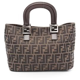 Fendi-Sac à main en toile Zucca en cuir Fendi-Marron