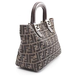 Fendi-Sac à main en toile Zucca en cuir Fendi-Marron