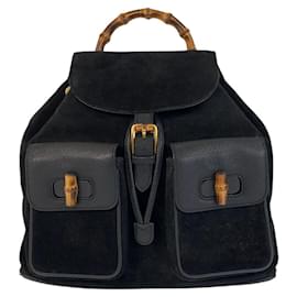 Gucci-Gucci Bamboo Suede Leather Backpack-Black
