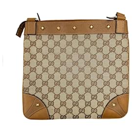 Gucci-Gucci GG Canvas Studded Shoulder Bag-Brown