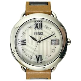 Fendi-Fendi Selleria Brown Leather and Stainless Steel Wristwatch-Brown