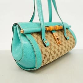 Gucci-Gucci Handbag GG Canvas Bamboo-Brown,Blue