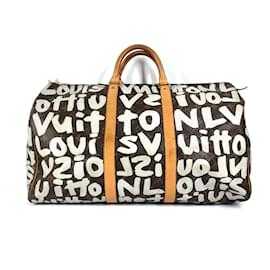 Louis Vuitton-Louis Vuitton Monogram Graffiti Keepall 50 Boston Bag-Brown,White