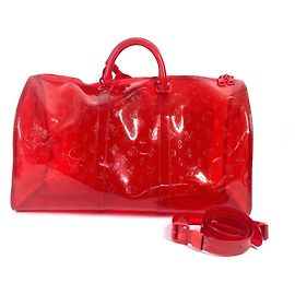 Sac Keepall Bandoulière 50 Monogram Prism Transparent Louis Vuitton Rouge
