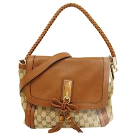 Gucci-Gucci Brown Shoulder Bag GG Canvas Bamboo-Brown