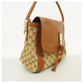 Gucci-Gucci Brown Shoulder Bag GG Canvas Bamboo-Brown