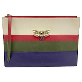Gucci-Gucci Leather Clutch Bag-Red,Beige,Navy blue
