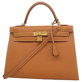 Hermès-Sac à main Hermes Kelly 32 en cuir Epsom doré-Doré