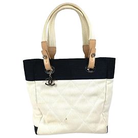 Chanel A34208 CC Coco Mark Paris Biarritz PM Borsa Tote Nero Bianco