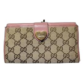 Gucci-GUCCI Monogram Heart Continental Wallet Pink/Beige-Pink,Beige