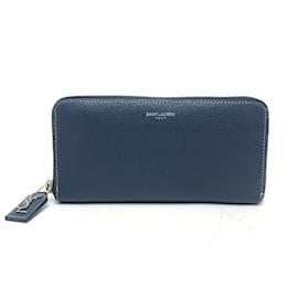 Saint Laurent-Saint Laurent Navy Leather Long Wallet-Navy blue