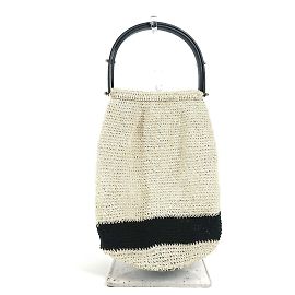Chanel Logo Mesh Plastic Handle Handbag Black Beige