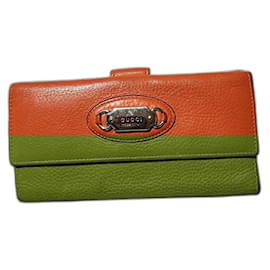 Gucci-GUCCI Pebbled Leather Long Continental Wallet Orange-Orange
