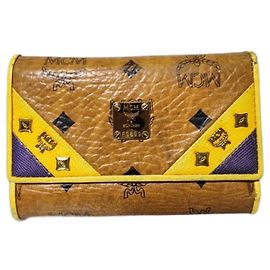 MCM Visetos Lizard Continental Trifold Wallet Brown/Yellow/Purple Brown Purple Yellow