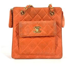 Sac à épaule en daim matelassé Chanel Vintage CC Coco Mark Orange