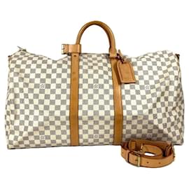 Louis Vuitton-Louis Vuitton Damier Azur Keepall Bandouliere 55 Travel Bag-White