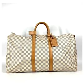 Louis Vuitton-Louis Vuitton Damier Azur Keepall Bandouliere 55 Travel Bag-White