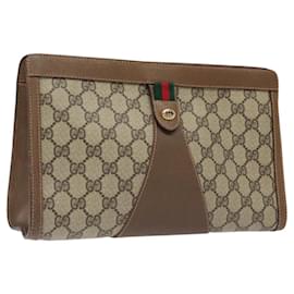 Gucci-GUCCI GG Supreme Web Sherry Line Clutch Bag PVC Beige Red Green Auth BD1323-Red,Beige,Green