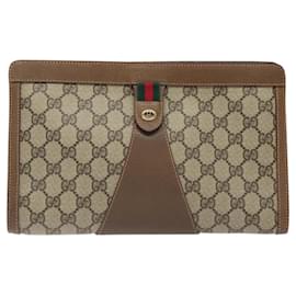 Gucci-GUCCI GG Supreme Web Sherry Line Clutch Bag PVC Beige Red Green Auth BD1323-Red,Beige,Green