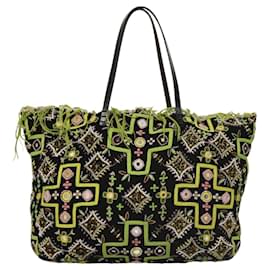 Fendi-FENDI Tote Bag beads Black Auth BD1062-Black