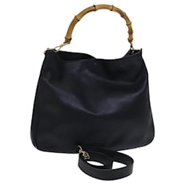 Gucci-GUCCI Bamboo Shoulder Bag Leather 2way Black Gold 001 2058 1577 0 Auth BD472-Black,Golden