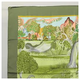 Hermès-HERMES Carre 90 Scarf Nuba Mountain Silk Green Auth ki5655-Green
