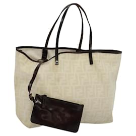 Fendi-Sac fourre-tout en toile Zucca FENDI blanc argent authentique BD1245-Argenté,Blanc
