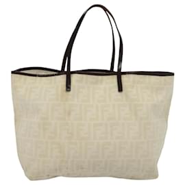 Fendi-Sac fourre-tout en toile Zucca FENDI blanc argent authentique BD1245-Argenté,Blanc