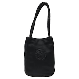 Gucci-GUCCI Hand Bag Satin Black Auth nb445-Black