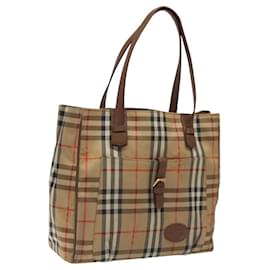 Autre Marque-Burberrys Nova Check Tote Bag Canvas Beige Gold Auth BA601-Beige,Golden