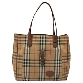 Autre Marque-Burberrys Nova Check Tote Bag Canvas Beige Gold Auth BA601-Beige,Golden