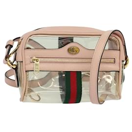 Gucci-GUCCI Web Sherry Line Shoulder Bag Vinyl Clear Red Green 517350 Auth ki5631A-Red,Other,Green