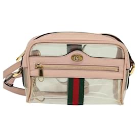Gucci-GUCCI Web Sherry Line Shoulder Bag Vinyl Clear Red Green 517350 Auth ki5631A-Red,Other,Green