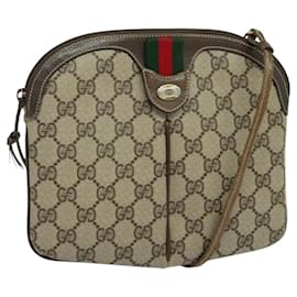 Gucci-GUCCI GG Supreme Web Sherry Line Bag PVC Beige Gold 904 02 047 Auth th5842-Beige,Golden