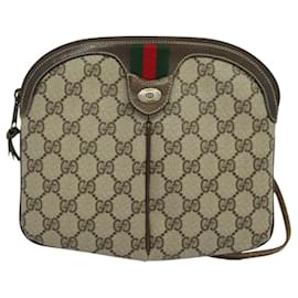 Gucci-GUCCI GG Supreme Web Sherry Line Bag PVC Beige Gold 904 02 047 Auth th5842-Beige,Golden
