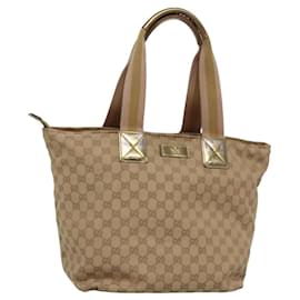 Gucci-GUCCI GG Canvas Sherry Line Tote Bag Beige Gold 131231 Auth BD1281-Beige,Golden