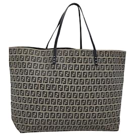 Fendi-FENDI Zucchino Canvas Tote Bag Navy Silver Auth BD1080-Silvery,Navy blue