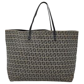 Fendi-FENDI Zucchino Canvas Tote Bag Navy Silver Auth BD1080-Silvery,Navy blue