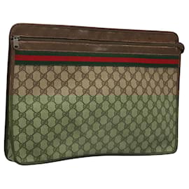 Gucci-GUCCI GG Supreme Web Sherry Line Bag PVC Beige Green 017 115 4126 Auth ki5678-Red,Beige,Green