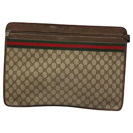 Gucci-GUCCI GG Supreme Web Sherry Line Bag PVC Beige Green 017 115 4126 Auth ki5678-Red,Beige,Green