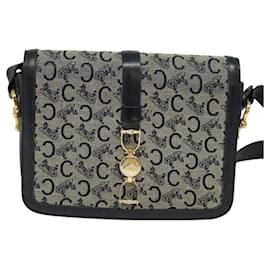 Céline-CELINE C Sulky Shoulder Bag Canvas Navy Gold Auth BD1174-Golden,Navy blue