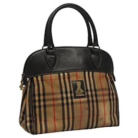 Autre Marque-Burberrys Nova Check Hand Bag Canvas Beige Gold Auth 116935-Beige,Golden