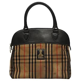 Autre Marque-Burberrys Nova Check Hand Bag Canvas Beige Gold Auth 116935-Beige,Golden